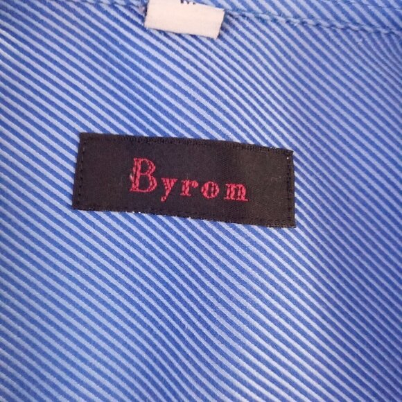 BYRON LONG SLEEVE TEAL BLUE W/ BLACK INTERWOVEN THREAD CASUAL DRESS SHIRT SZ REG - Picture 4 of 5